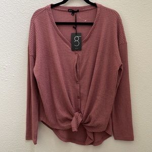Gibson Women's Long Sleeve V-Neck Waffle Knit Button Down Mauve Top Size Med NWT